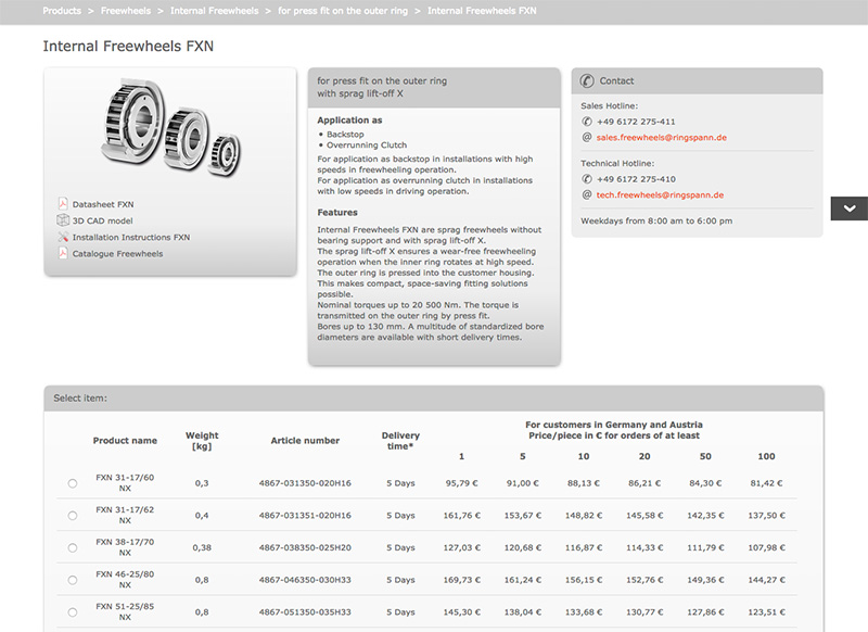 A glance at the new freewheel online shop of RINGSPANN A glance at the new freewheel online shop of RINGSPANN